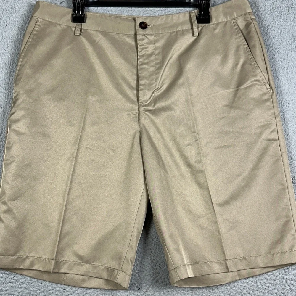 Adidas Climalite Shorts Mens 36 Tan Khaki Golf Chino Flat Front Casual Golfing